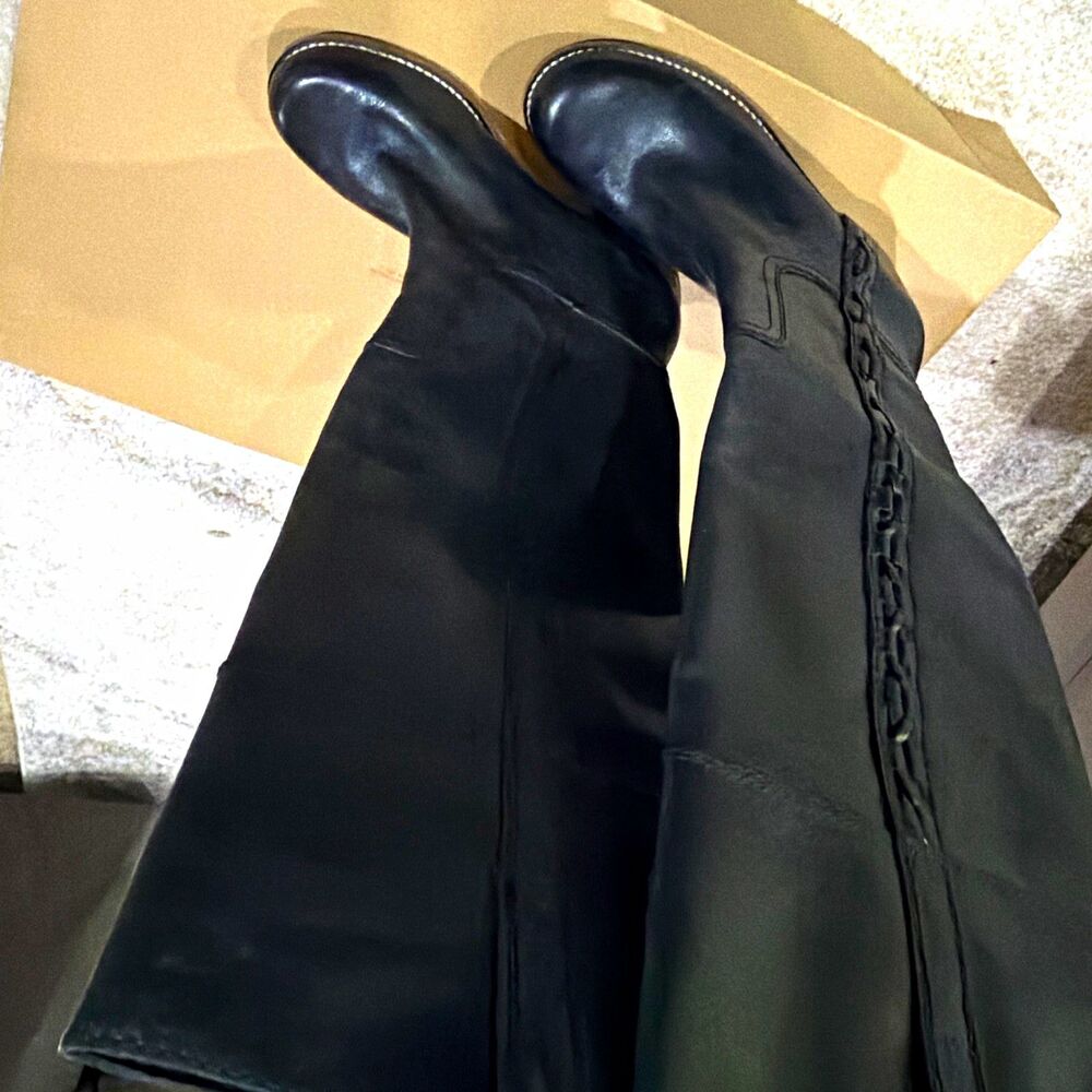 Splendid La Pietra Black Leather Knee High Riding Boots Round Toe Zip 6.5